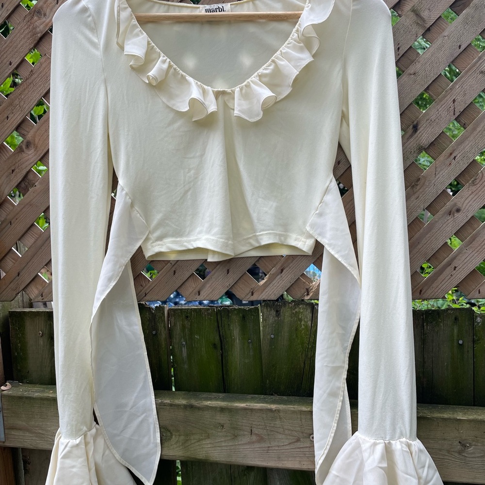 MARBL Cream Bell Sleeve Crop Blouse